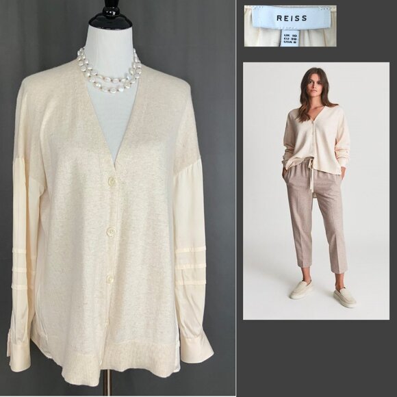 Reiss Addison Mix Media Cashmere Blend Cardigan Size 6 - Picture 2 of 16